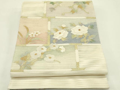平和屋着物＊夏物　太鼓柄袋帯　すくい織　草花文　金銀糸　正絹　逸品　CABH5937rv