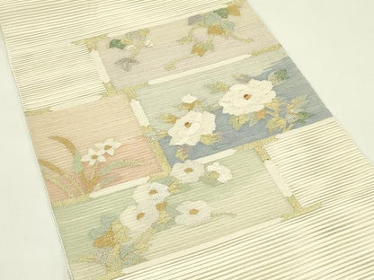 平和屋着物＊夏物　太鼓柄袋帯　すくい織　草花文　金銀糸　正絹　逸品　CABH5937rv
