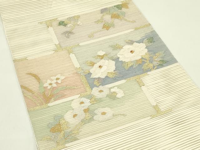 平和屋着物＊夏物　太鼓柄袋帯　すくい織　草花文　金銀糸　正絹　逸品　CABH5937rv