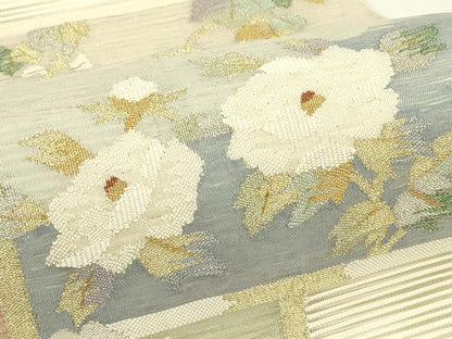 平和屋着物＊夏物　太鼓柄袋帯　すくい織　草花文　金銀糸　正絹　逸品　CABH5937rv