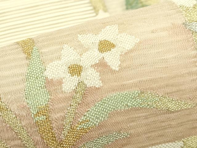 平和屋着物＊夏物　太鼓柄袋帯　すくい織　草花文　金銀糸　正絹　逸品　CABH5937rv
