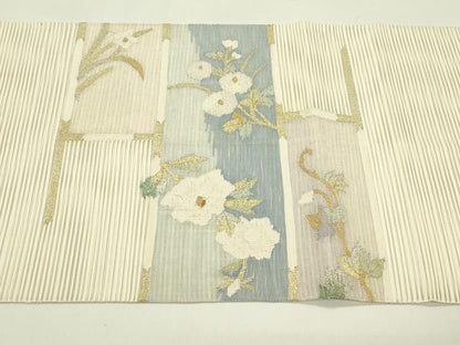 平和屋着物＊夏物　太鼓柄袋帯　すくい織　草花文　金銀糸　正絹　逸品　CABH5937rv