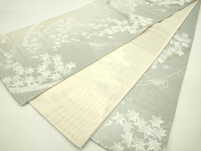 平和屋着物＊夏物　六通柄袋帯　唐織　楓絵巻文　銀糸　正絹　逸品　CABH5939rv