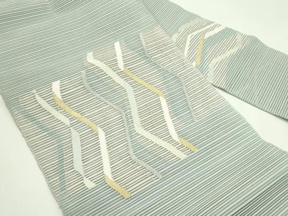 平和屋着物＊夏物　八寸名古屋帯　絽綴れ　よろけ縞　金銀糸　正絹　逸品　CABH5941rv