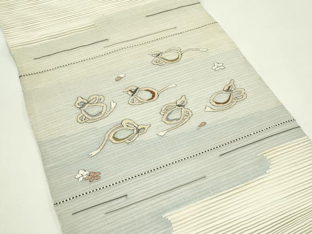 平和屋着物＊夏物　八寸名古屋帯　すくい織　エ霞瓢箪花文　正絹　逸品　CABH5942rv