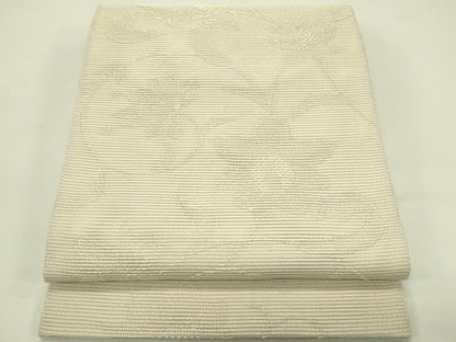 平和屋着物＊夏物　八寸名古屋帯　絽綴れ　更紗花文　銀糸　白橡色　正絹　逸品　CABH5945rv