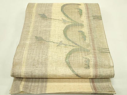 平和屋着物＊夏物　太鼓柄袋帯　草花文　銀糸　正絹　逸品　CABH5952rv