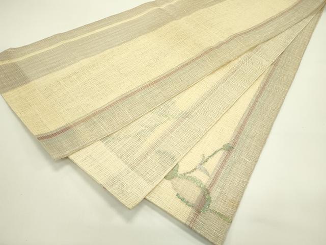 平和屋着物＊夏物　太鼓柄袋帯　草花文　銀糸　正絹　逸品　CABH5952rv