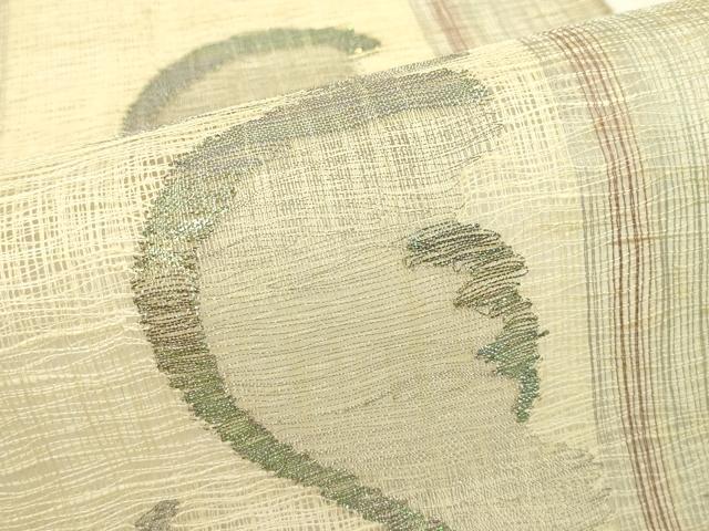 平和屋着物＊夏物　太鼓柄袋帯　草花文　銀糸　正絹　逸品　CABH5952rv
