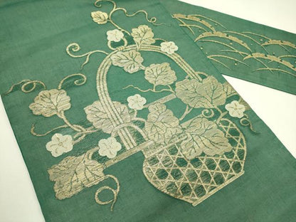 平和屋着物＊夏物 九寸名古屋帯 花籠文 金糸 正絹 逸品 CABH5958rv
