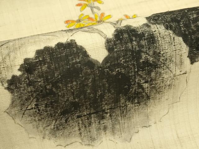 平和屋着物＊夏物 九寸名古屋帯 作家物 手描き 生紬 カマキリ 草花文 金彩 正絹 逸品 CABH5960rv