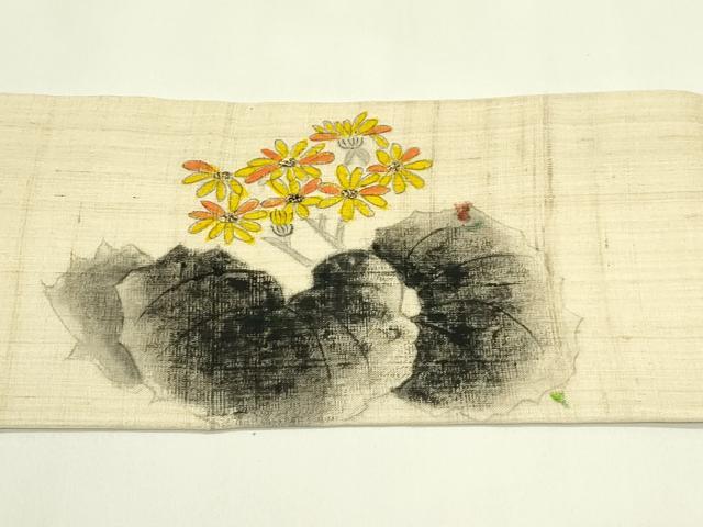 平和屋着物＊夏物 九寸名古屋帯 作家物 手描き 生紬 カマキリ 草花文 金彩 正絹 逸品 CABH5960rv