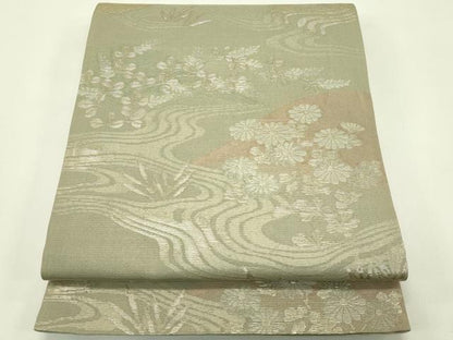 平和屋着物＊夏物　六通柄袋帯　流水秋草文　金銀糸　正絹　逸品　CABH5962rv