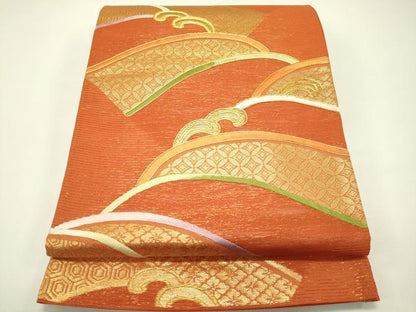 平和屋着物＊夏物　六通柄袋帯　駒刺繍　立波七宝花文　金糸　正絹　逸品　未使用　CABH5967rv