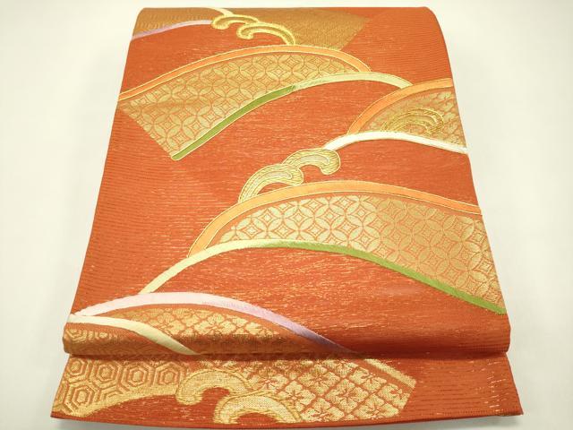 平和屋着物＊夏物　六通柄袋帯　駒刺繍　立波七宝花文　金糸　正絹　逸品　未使用　CABH5967rv