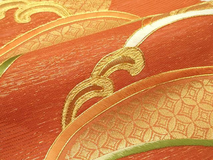 平和屋着物＊夏物　六通柄袋帯　駒刺繍　立波七宝花文　金糸　正絹　逸品　未使用　CABH5967rv