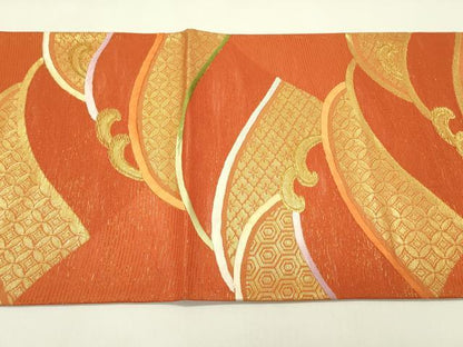 平和屋着物＊夏物　六通柄袋帯　駒刺繍　立波七宝花文　金糸　正絹　逸品　未使用　CABH5967rv