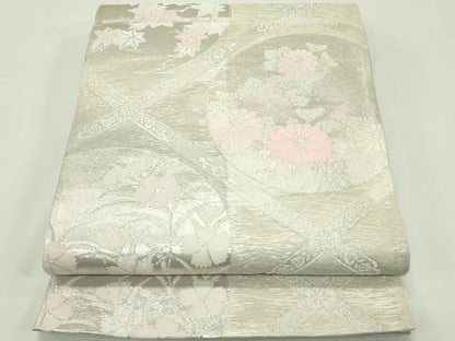 平和屋着物＊夏物　六通柄袋帯　草花丸文　銀糸　正絹　逸品　未使用　CABH5974rv