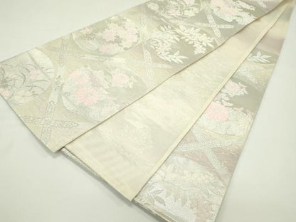 平和屋着物＊夏物　六通柄袋帯　草花丸文　銀糸　正絹　逸品　未使用　CABH5974rv