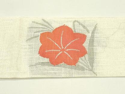 平和屋着物＊夏物　八寸名古屋帯　草花文　銀糸　CABH5981rv
