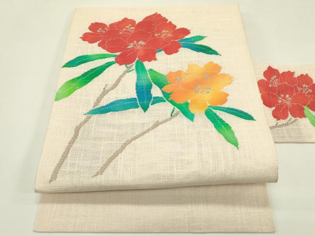 平和屋着物＊夏物　八寸名古屋帯　枝花文　銀糸　交織　CABH5982rv