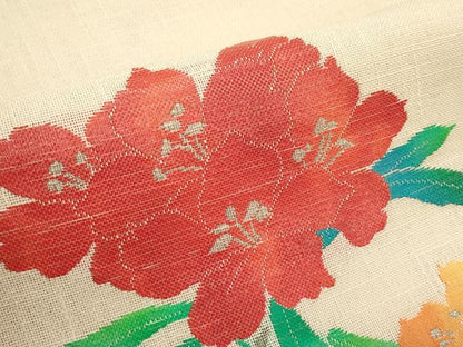 平和屋着物＊夏物　八寸名古屋帯　枝花文　銀糸　交織　CABH5982rv