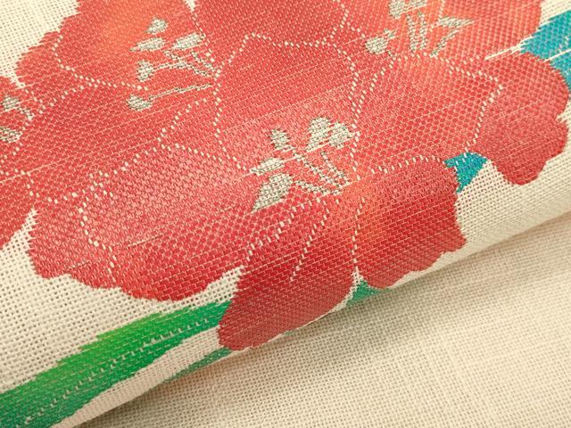 平和屋着物＊夏物　八寸名古屋帯　枝花文　銀糸　交織　CABH5982rv