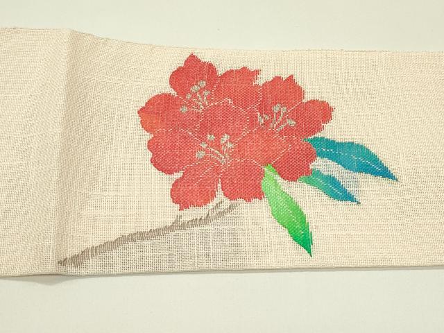 平和屋着物＊夏物　八寸名古屋帯　枝花文　銀糸　交織　CABH5982rv