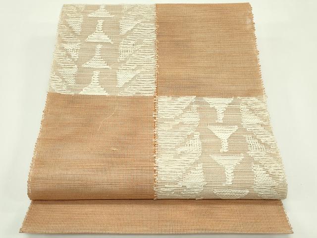 平和屋着物＊夏物　八寸名古屋帯　幾何学文様　正絹　逸品　CABH5984rv