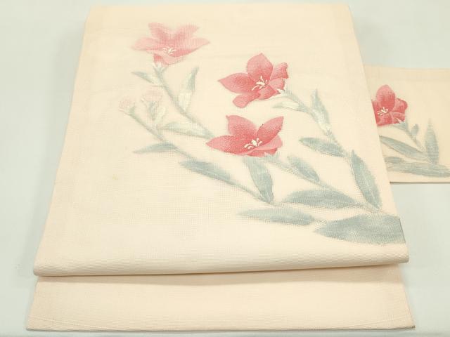 平和屋着物＊夏物　九寸名古屋帯　草花文　正絹　逸品　CABH5986rv