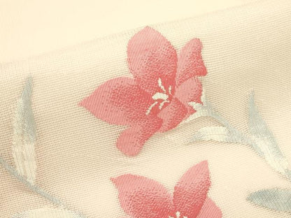 平和屋着物＊夏物　九寸名古屋帯　草花文　正絹　逸品　CABH5986rv
