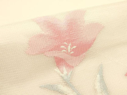 平和屋着物＊夏物　九寸名古屋帯　草花文　正絹　逸品　CABH5986rv