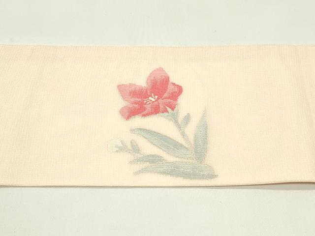 平和屋着物＊夏物　九寸名古屋帯　草花文　正絹　逸品　CABH5986rv
