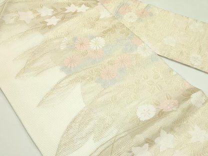 平和屋着物＊夏物　九寸名古屋帯　秋草文　金糸　正絹　逸品　CABH5988rv