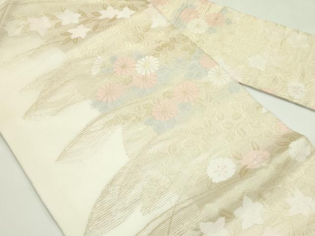 平和屋着物＊夏物　九寸名古屋帯　秋草文　金糸　正絹　逸品　CABH5988rv
