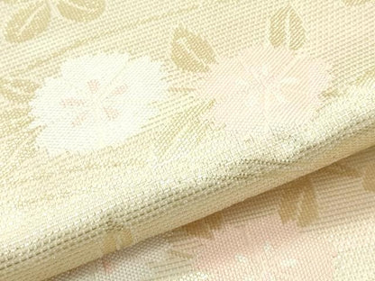平和屋着物＊夏物　九寸名古屋帯　秋草文　金糸　正絹　逸品　CABH5988rv