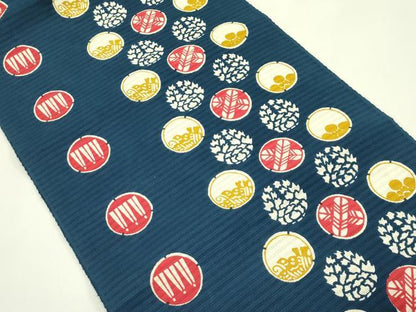 平和屋着物＊夏物　八寸名古屋帯　型染め　花蝶丸文　綿　逸品　CABH5992rv