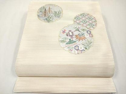 平和屋着物＊夏物　八寸名古屋帯　絽綴れ　総刺繍　雪輪宝尽くし　金銀彩　正絹　逸品　CABH6002tx