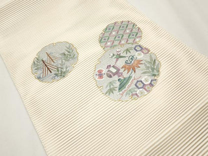 平和屋着物＊夏物　八寸名古屋帯　絽綴れ　総刺繍　雪輪宝尽くし　金銀彩　正絹　逸品　CABH6002tx