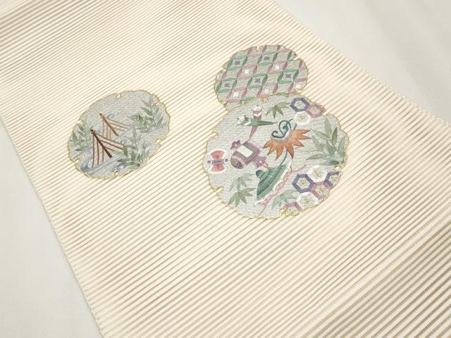 平和屋着物＊夏物　八寸名古屋帯　絽綴れ　総刺繍　雪輪宝尽くし　金銀彩　正絹　逸品　CABH6002tx