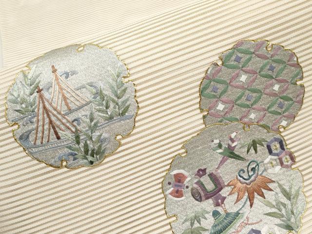 平和屋着物＊夏物　八寸名古屋帯　絽綴れ　総刺繍　雪輪宝尽くし　金銀彩　正絹　逸品　CABH6002tx