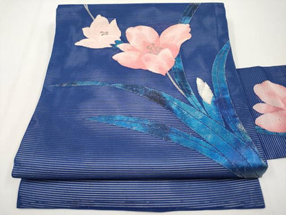 平和屋着物＊夏物　九寸名古屋帯　草花文　金銀糸　正絹　逸品　CABH6004tx