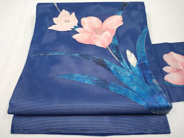 平和屋着物＊夏物　九寸名古屋帯　草花文　金銀糸　正絹　逸品　CABH6004tx