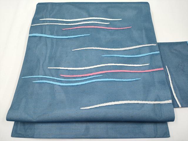 平和屋着物＊夏物　九寸名古屋帯　流線文　銀糸　正絹　逸品　CABH6008tx