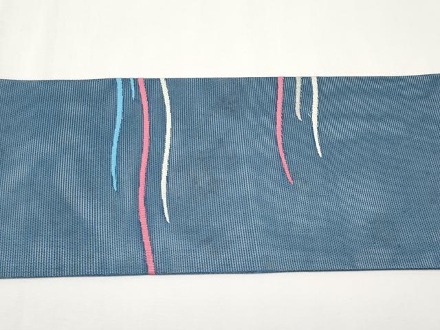 平和屋着物＊夏物　九寸名古屋帯　流線文　銀糸　正絹　逸品　CABH6008tx