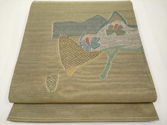 平和屋着物＊夏物 太鼓柄袋帯 枝花文 正絹 逸品 CABH6012tx