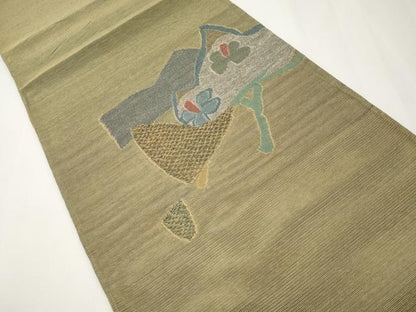 平和屋着物＊夏物 太鼓柄袋帯 枝花文 正絹 逸品 CABH6012tx