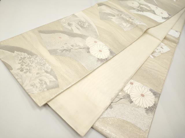 平和屋着物＊夏物　六通柄袋帯　唐織　地紙枝花文　銀糸　正絹　逸品　CABH6016tx