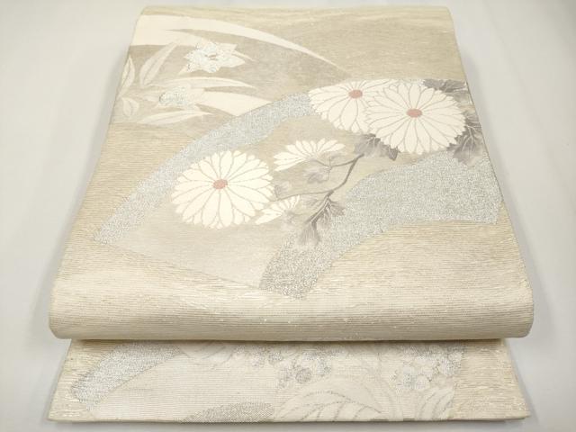 平和屋着物＊夏物　六通柄袋帯　唐織　地紙枝花文　銀糸　正絹　逸品　CABH6016tx