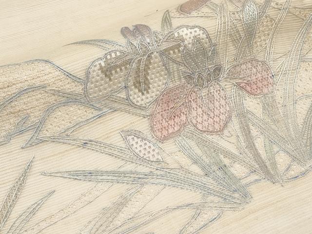 平和屋着物＊夏物 中国三大刺繍 スワトウ刺繍 太鼓柄袋帯 絽刺し 区限刺繍 流水草花文 正絹 逸品 CABH6022tx